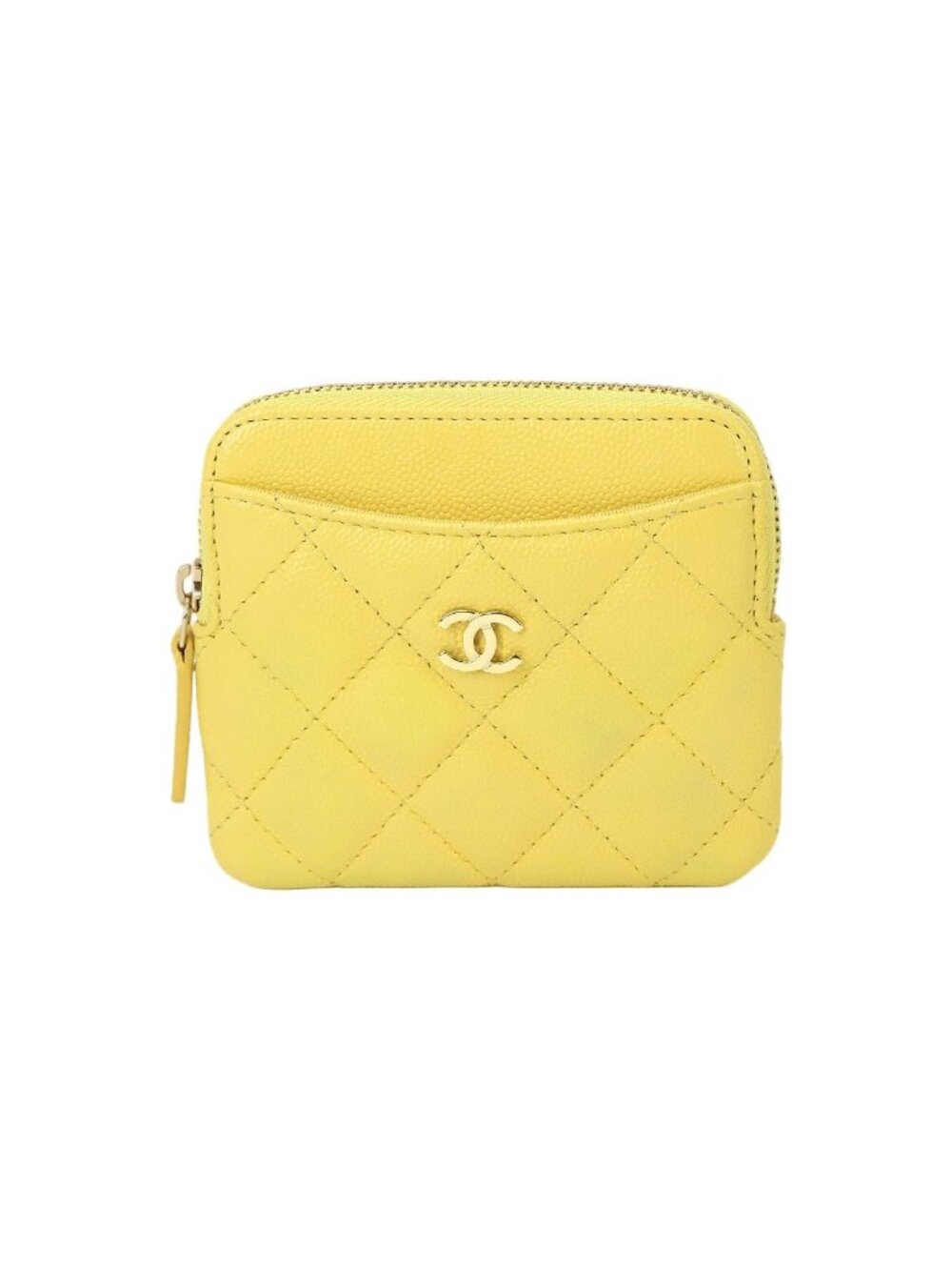 Chanel Quilted Coin Purse Caviar Leather Yellow Gold